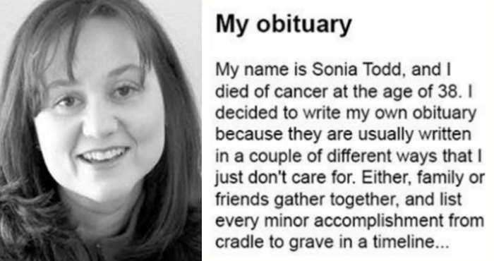 Ela escreveu o seu próprio obituário, e todos devemos ler e partilhar