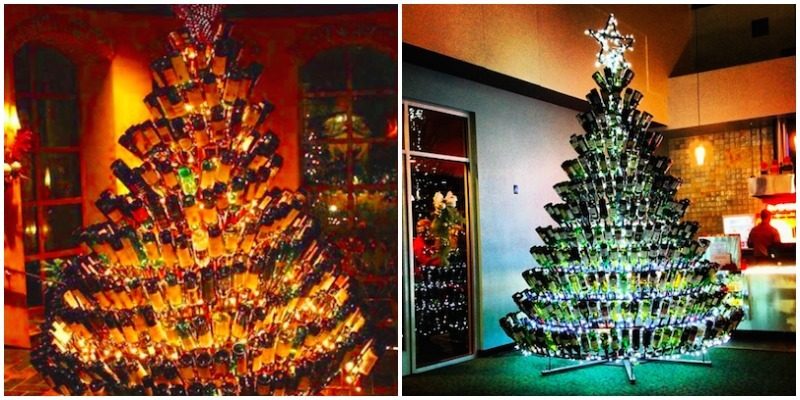 Árvores de Natal feitas com garrafas de vinho, parecem ser uma boa ideia