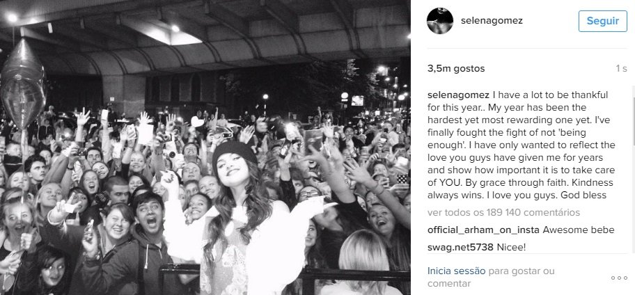 Selena Gomez, mantém o título de Rainha do Instagram