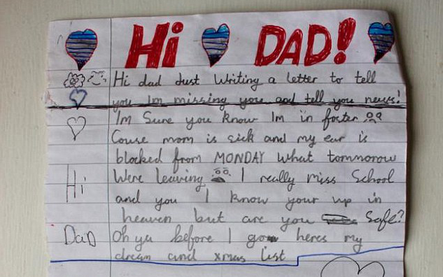 Carta de natal de menino para o falecido pai, está a emocionar a internet