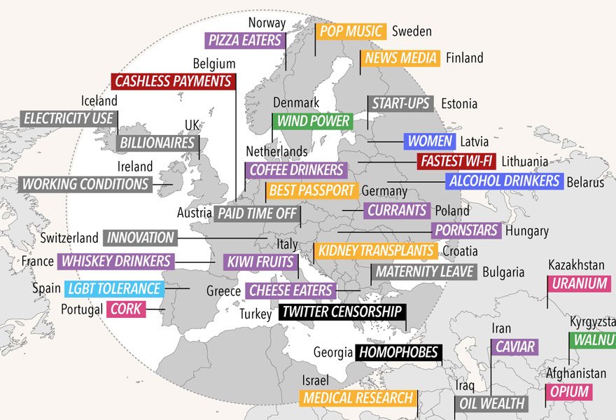 Mapa mundo revela o que de melhor (ou pior) cada país faz