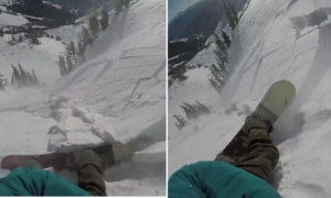 Praticante de Snowboard foi engolido por avalanche, e filmou tudo