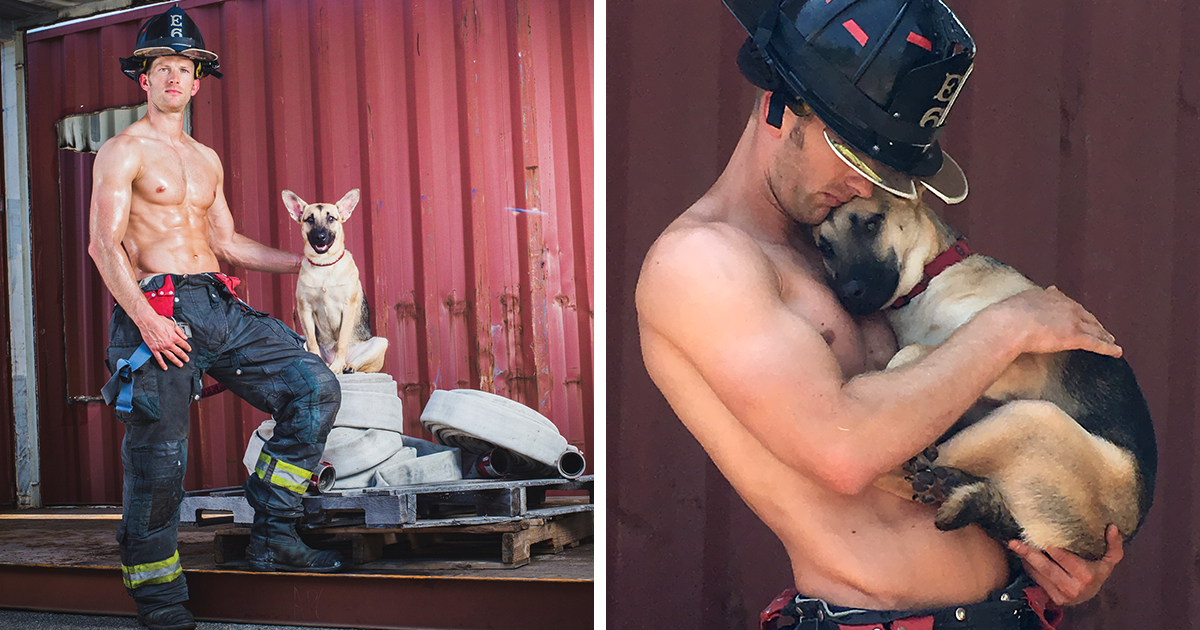 Pediram a este bombeiro para posar com um cão de resgate, ele não resistiu, e adotou-o