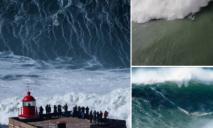 As ondas gigantes da Nazaré filmadas por um drone, num video maravilhoso