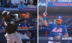 Jogador de Basebol apanha taco voador sem luvas, num momento incrível