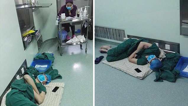Cirurgião fotografado a dormir no chão, depois de 28 horas a operar, vira herói na web