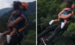 Vídeo: Pai salta de ponte com 60 metros com filha nos braços