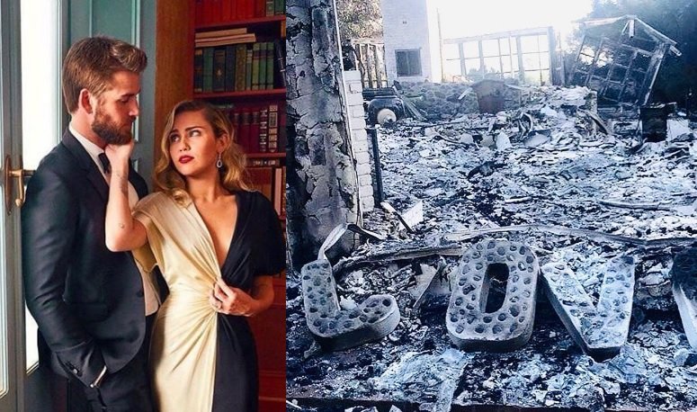 Liam Hemsworth e Miley Cyrus mostram a destruição da sua própria casa