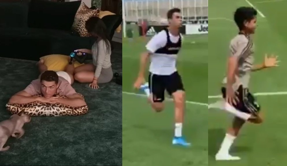 Video: Lesionado, Cristiano Ronaldo recupera com ajuda do filho e de Georgina