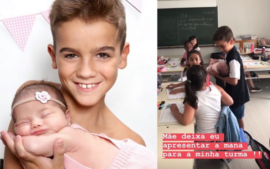 Video: Filho de Katia Aveiro apresenta a irmã à turma
