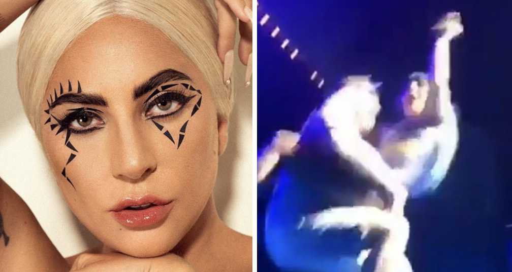 Video: Ao colo de um fã, Lady Gaga dá queda aparatosa do palco