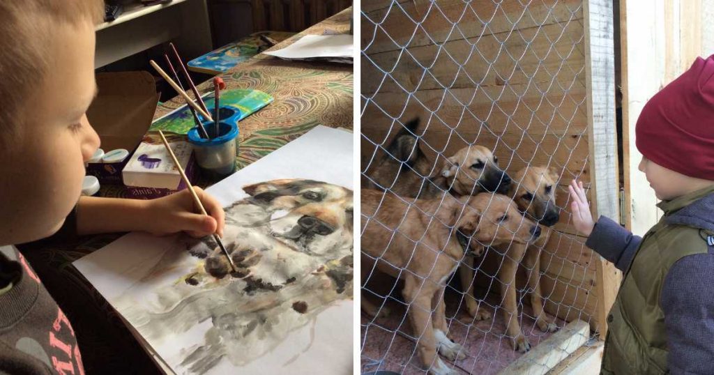 Menino de 9 anos &#8220;vende&#8221; pinturas de animais para doar comida para cães de um abrigo
