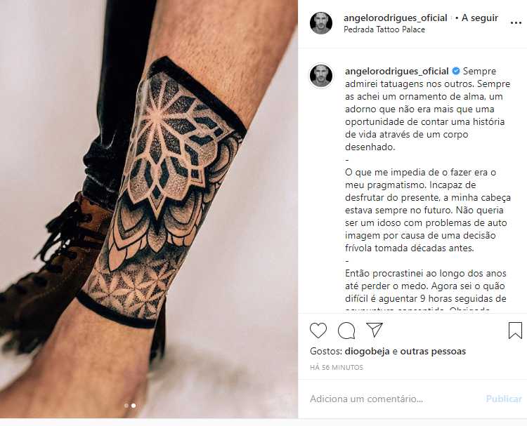 Criticado por ter feito tatuagem na perna, Ângelo Rodrigues responde: &#8220;Não se irrite tanto&#8230;&#8221;