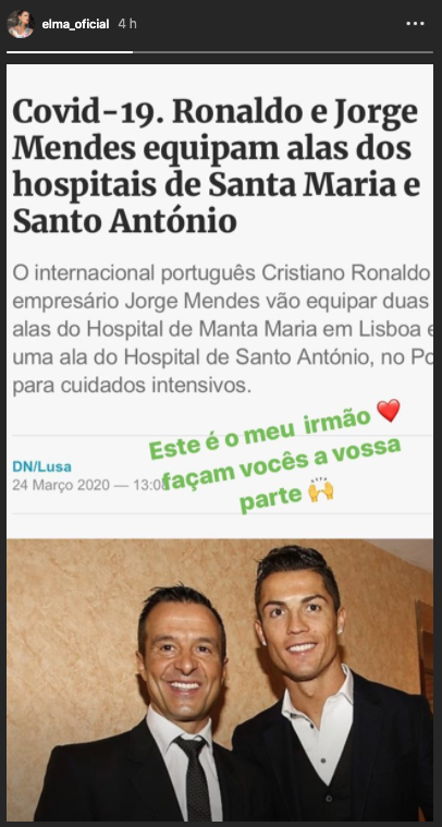 Elma Aveiro orgulhosa do gesto de Cristiano Ronaldo: &#8220;Este é o meu irmão❤️&#8221;