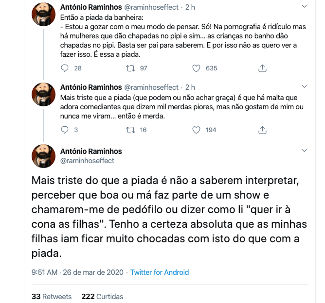 Criticado no Twitter, António Raminhos responde: &#8220;Mais triste do que a piada é não a saberem interpretar&#8221;