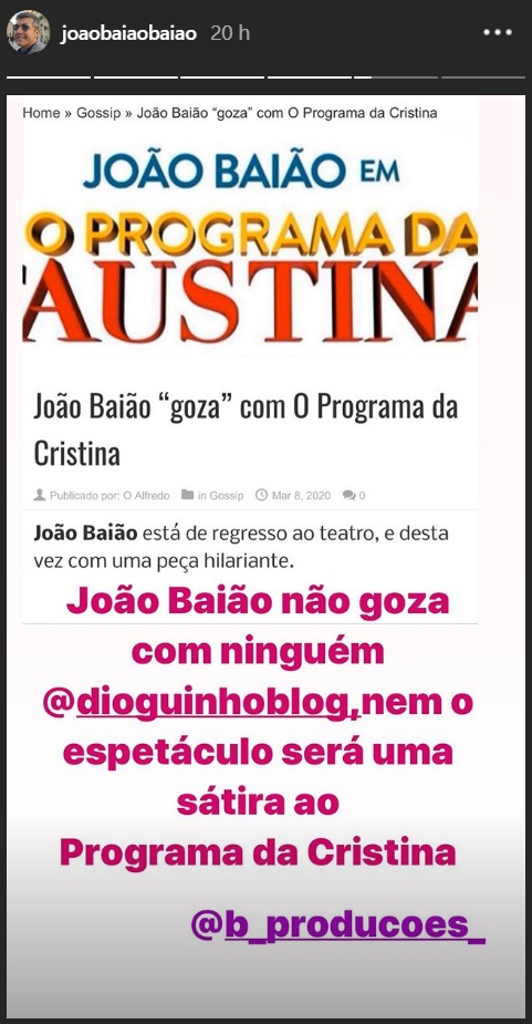 João Baião responde a criticas sobre o seu novo espectáculo: &#8220;João Baião não goza com ninguém&#8221;
