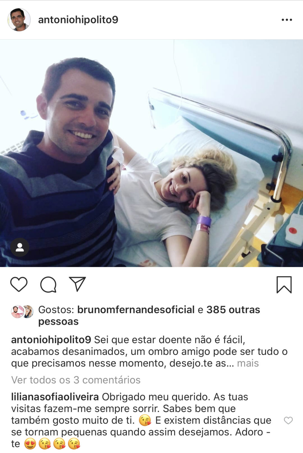 Cada vez mais cúmplices, António Hipólito visita Liliana Oliveira no hospital