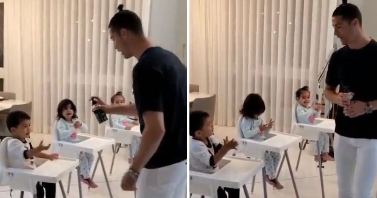 Video: Cristiano Ronaldo dá o exemplo e ensina os filhos a desinfectar as mãos