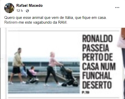Político madeirense acusado de chamar &#8220;animal&#8221; e &#8220;vagabundo&#8221; a Cristiano Ronaldo já pediu desculpa