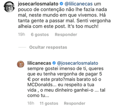 José Carlos Malato incomodado com post de Lili Caneças: &#8220;Senti vergonha alheia&#8230;&#8221;