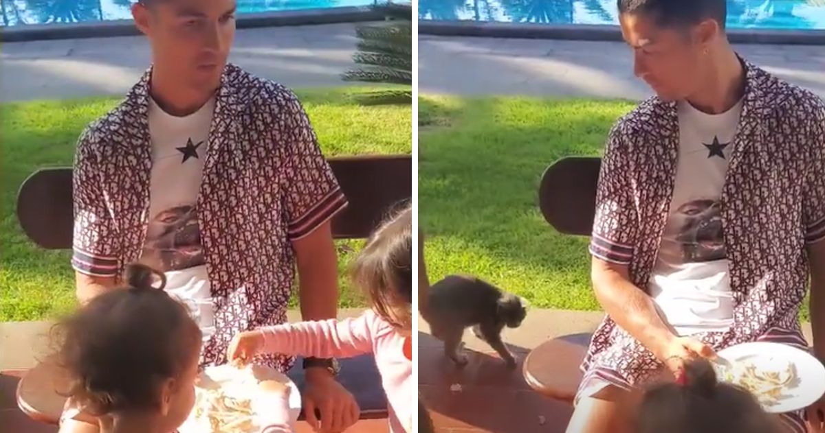 Video: Cristiano Ronaldo mostra filhos a darem um &#8220;petisco&#8221; ao gato da família