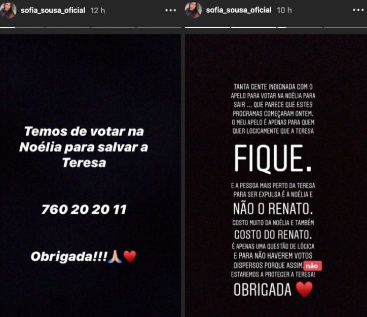 &#8220;Temos de votar na Noélia para salvar a Teresa&#8221;: Após apelo, Sofia Sousa recebe críticas e reage