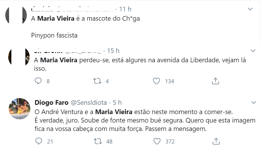 Maria Vieira grita ao lado de André Ventura no protesto do partido Chega