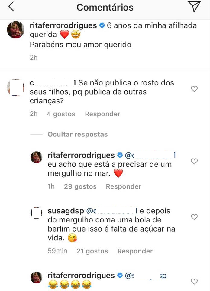 Rita Ferro Rodrigues posa com a afilhada e fã atira: &#8220;Não publica o rosto dos seus filhos, porque publica de outras crianças?&#8221;