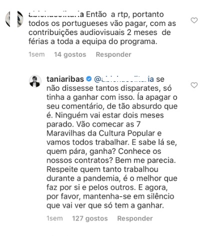 Tânia Ribas de Oliveira &#8216;atacada&#8217; por seguidor responde à letra: &#8220;Se não dissesse tantos disparates, só tinha a ganhar&#8221;