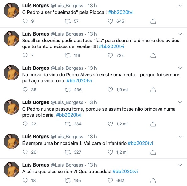 Big Brother: Luís Borges faz &#8216;piada&#8217; sobre Pedro Alves: &#8220;Foi sempre palhaço a vida toda&#8230;&#8221;