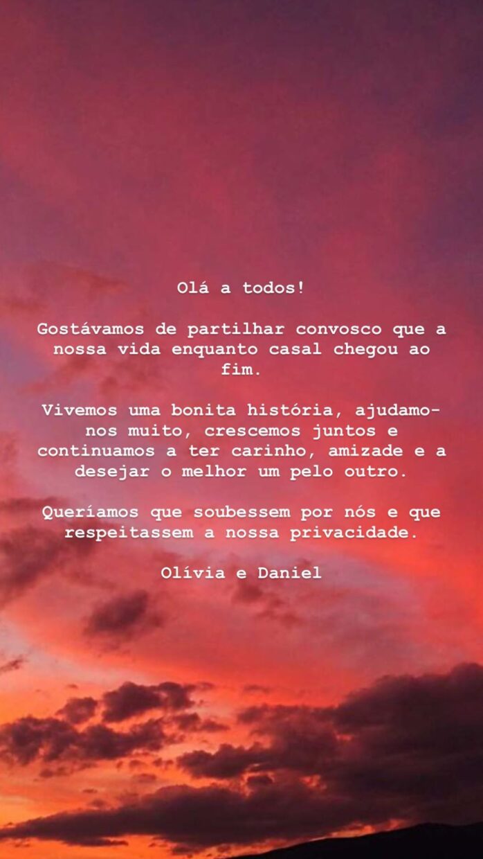 Olívia Ortiz confirma fim da relação com Daniel Poças: &#8220;Vivemos uma bonita história&#8230;&#8221;