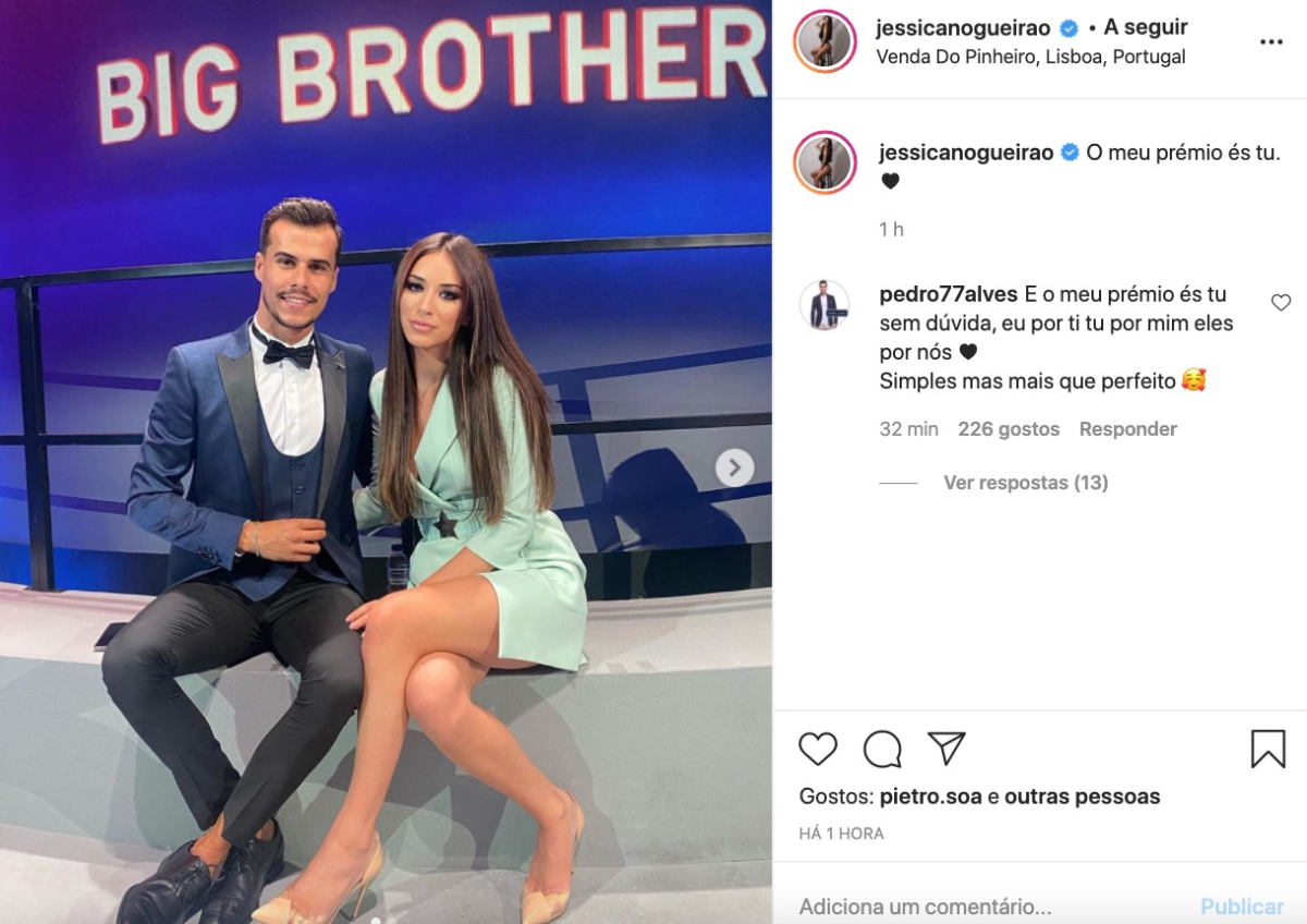 Big Brother: Após gala, Jéssica e Pedro Alves trocam declarações: &#8220;O meu prémio és tu&#8221;