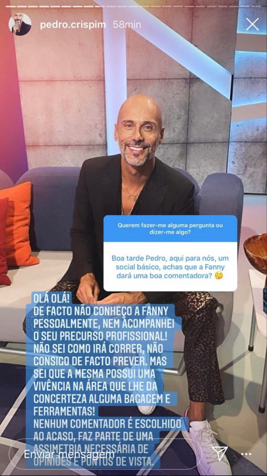 Big Brother: &#8220;A Fanny dará uma boa comentadora?&#8221;: Pedro Crispim responde