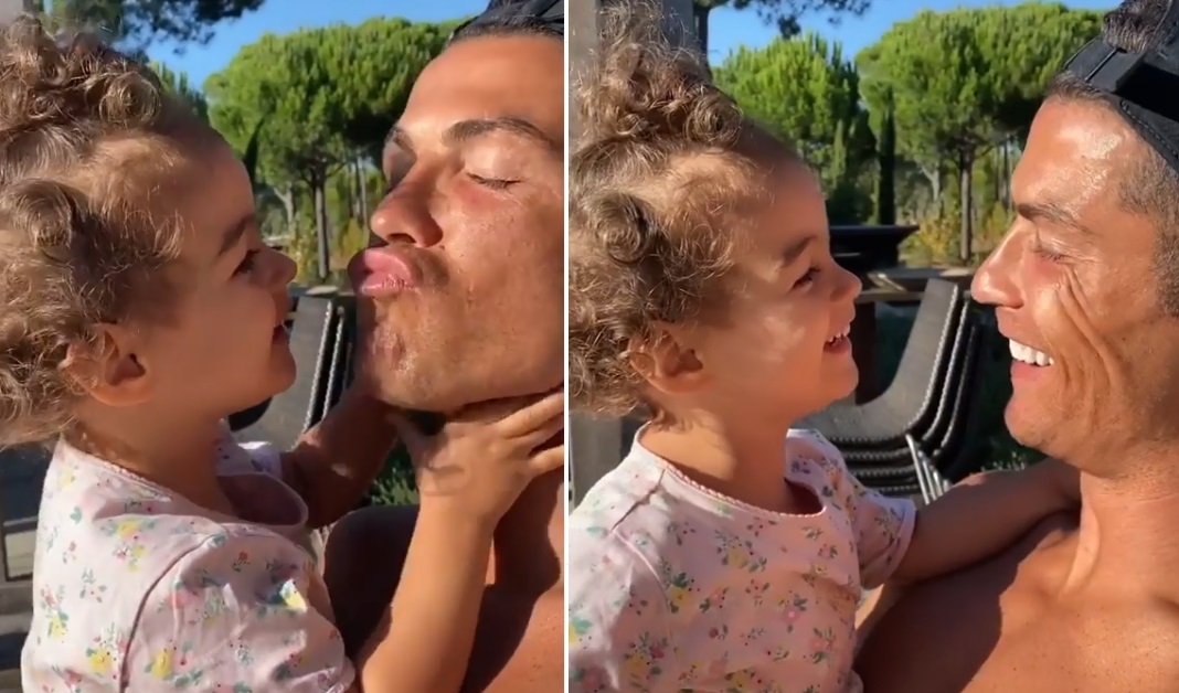 Fofura do dia: Alana não deixa Cristiano Ronaldo beijar Georgina: &#8220;A mamã fica sem beijinho&#8230;&#8221;