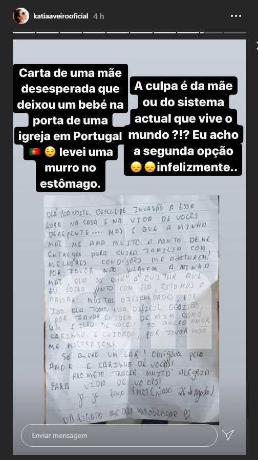 Chocada, Kátia Aveiro defende mãe que deixou bebé à porta de igreja: &#8220;Um murro no estômago&#8230;&#8221;