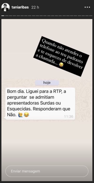 Tânia Ribas de Oliveira revela mensagem divertida do padrasto: &#8220;Quando não atendes o telefone&#8230;&#8221;