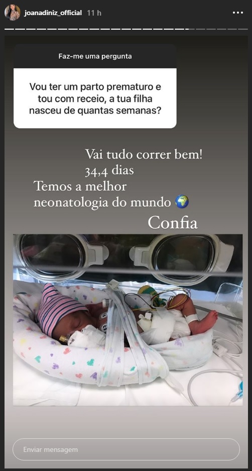 Joana Diniz revela foto rara da filha na incubadora: &#8220;Temos a melhor neonatologia do mundo&#8221;
