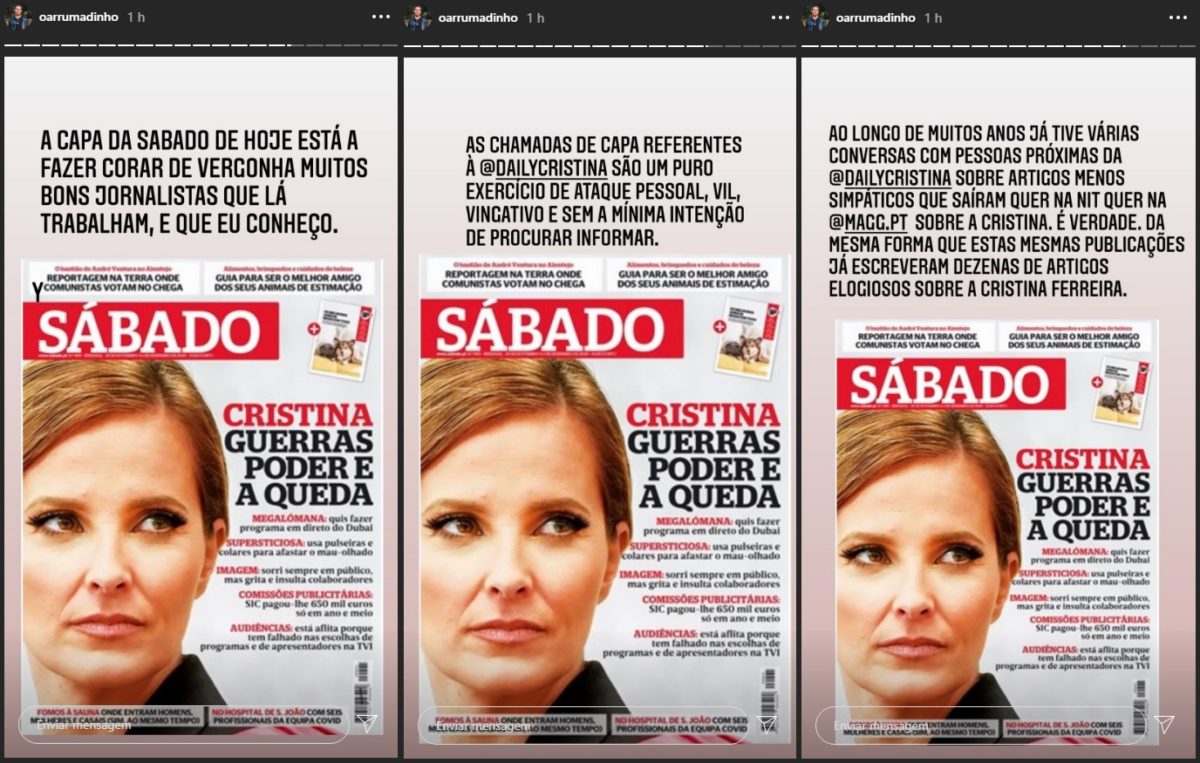 Incomodado com notícia sobre Cristina Ferreira, marido de &#8216;Pipoca&#8217; atira: &#8220;Ataque pessoal, Vingativo&#8221;