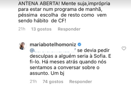 Maria Botelho Moniz é &#8216;arrasada&#8217; por fã após polémica com Teresa e dá resposta