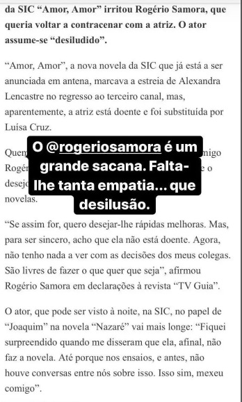 Filha de Alexandra Lencastre indignada com Rogério Samora: &#8220;Grande sacana&#8230;&#8221;