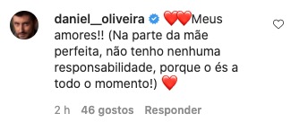 Andreia Rodrigues declara-se a Daniel Oliveira e recebe resposta: &#8220;Mãe perfeita&#8230;&#8221;