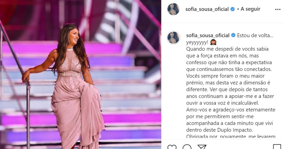 Sofia Sousa reage após quarto lugar no &#8220;Duplo Impacto&#8221;: &#8220;Amo-vos e agradeço-vos eternamente&#8230;&#8221;