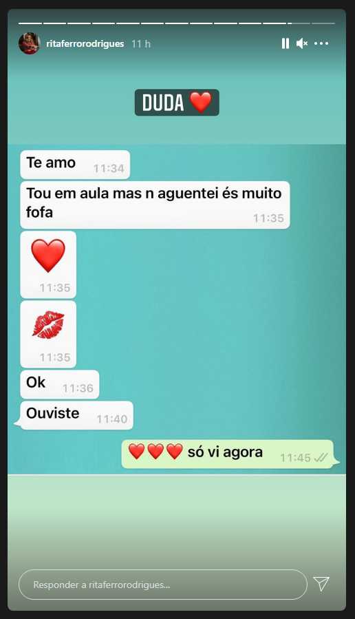Após susto, Rita Ferro Rodrigues revela mensagem amorosa enviada pelo filho