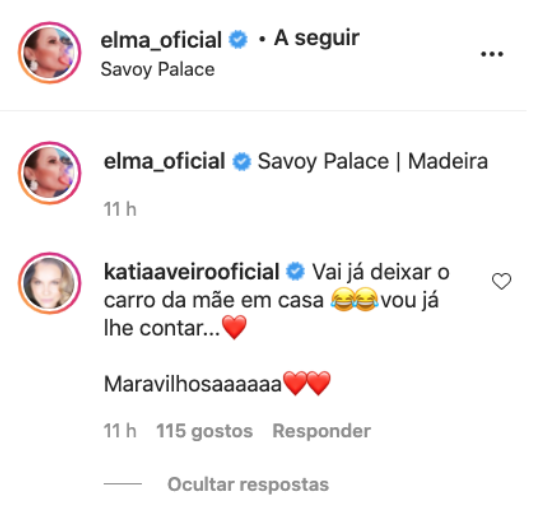 Katia Aveiro brinca com Elma Aveiro nas redes sociais: &#8220;Vai já deixar o carro da mãe em casa&#8230;&#8221;
