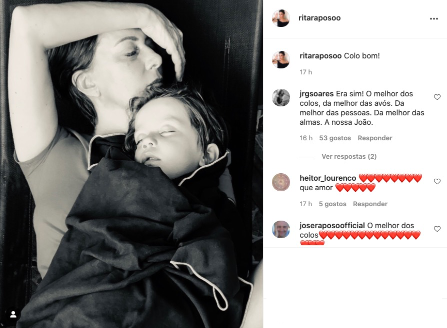 Nora de Maria João Abreu revela rara foto da atriz com o neto: &#8220;Colo bom&#8230;&#8221;