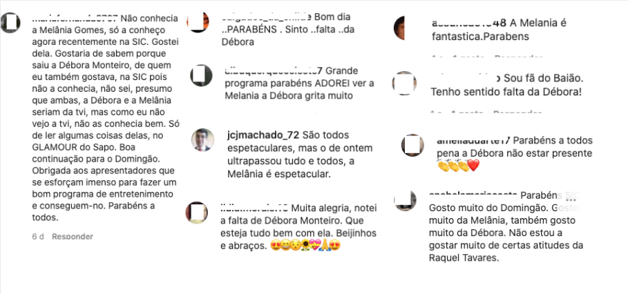 Domingão: Público aplaude Melânia Gomes mas questiona: &#8220;Porque saiu a Débora Monteiro?&#8221;