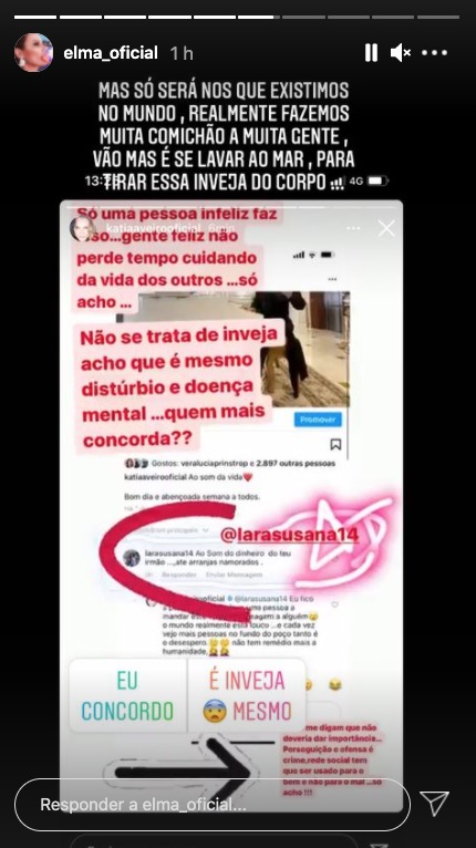 Elma Aveiro deixa &#8220;recado&#8221; aos críticos após post de Katia Aveiro: &#8220;Vão mas é lavar-se&#8230;&#8221;