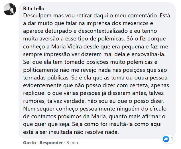 Rita Lello esclarece comentário sobre Maria Vieira: &#8220;Aparece deturpado e descontextualizado&#8230;&#8221;