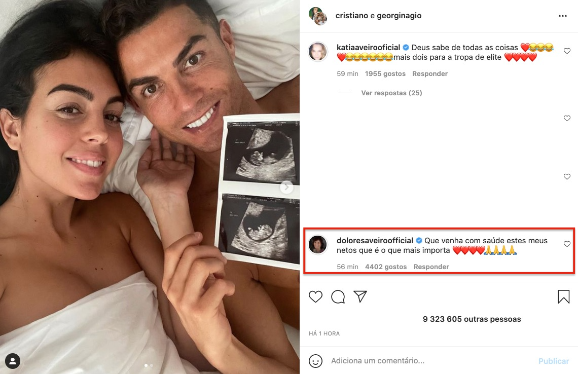 A reação de Dolores Aveiro à gravidez (dupla) de Georgina Rodríguez e Ronaldo