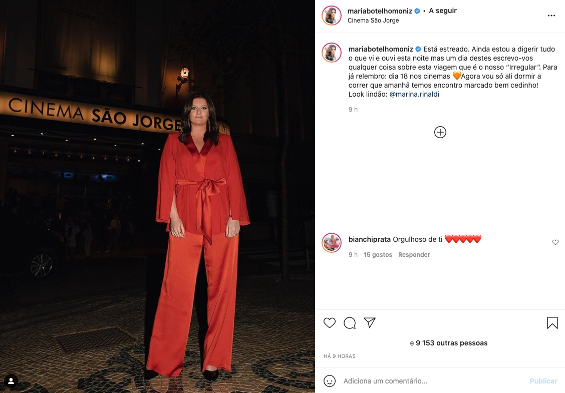 Maria Botelho Moniz recebe mensagem (especial) do namorado após noite de estreia